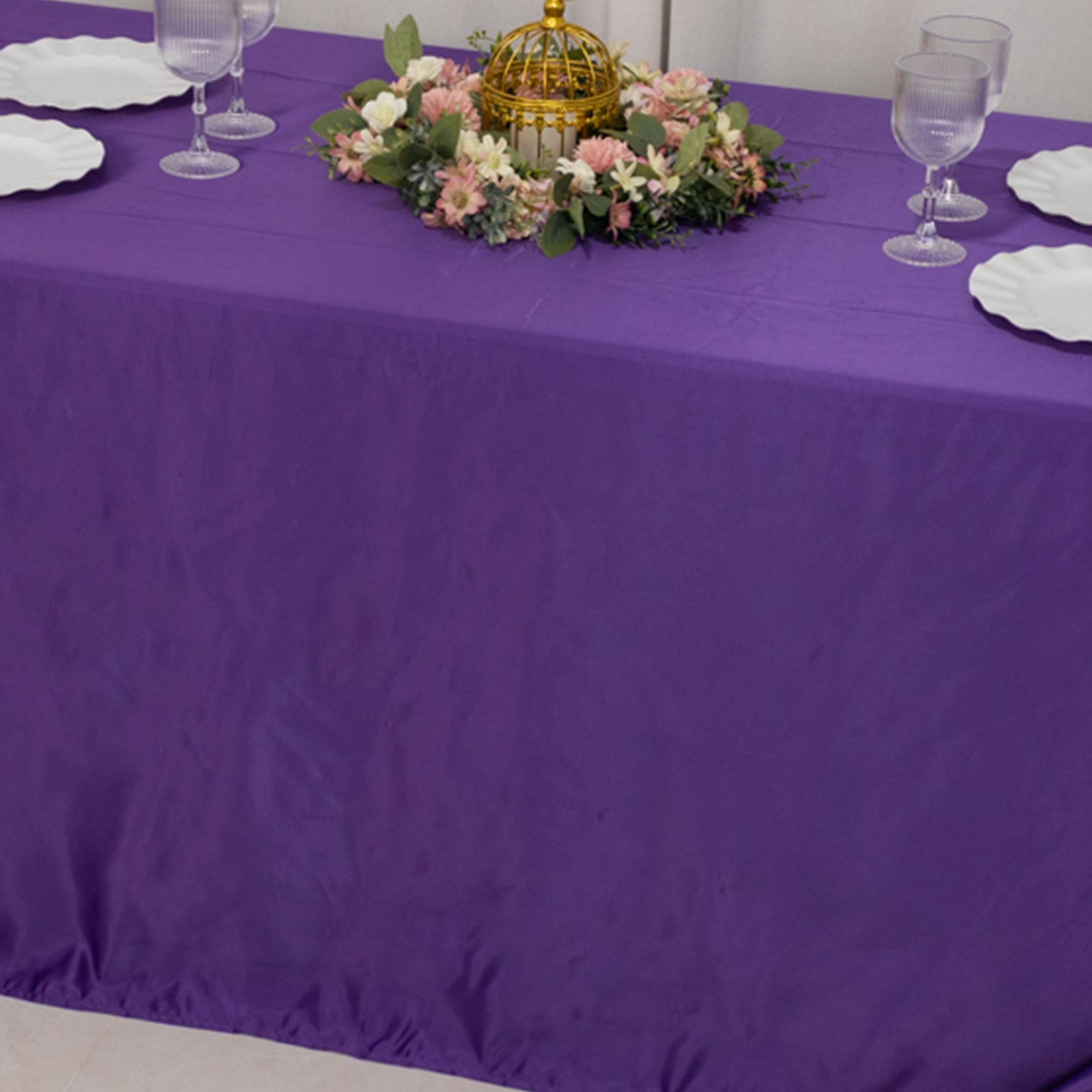 Lamour Satin 90"x132" Rectangle Tablecloth Purple - Soft & Silk-Like Seamless Table Cover