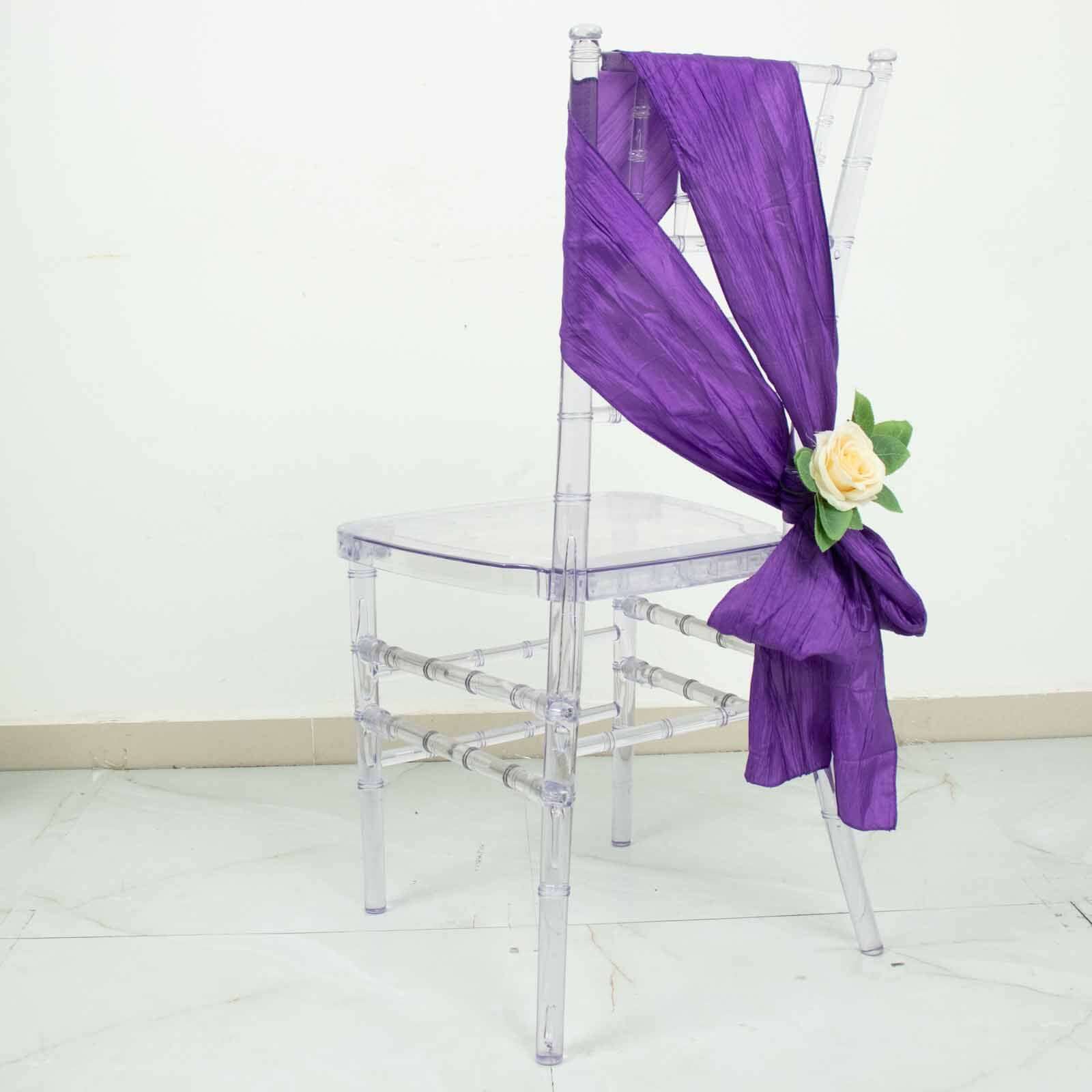 5 Pack Taffeta 6"x106" Chair Sashes Purple Accordion Crinkle Texture - Stylish Decor for Weddings & Gatherings