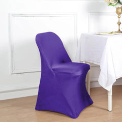 10 Pack Stretch Spandex Chair Covers Purple for Folding Chairs - Durable 160GSM Fitted Slipcovers