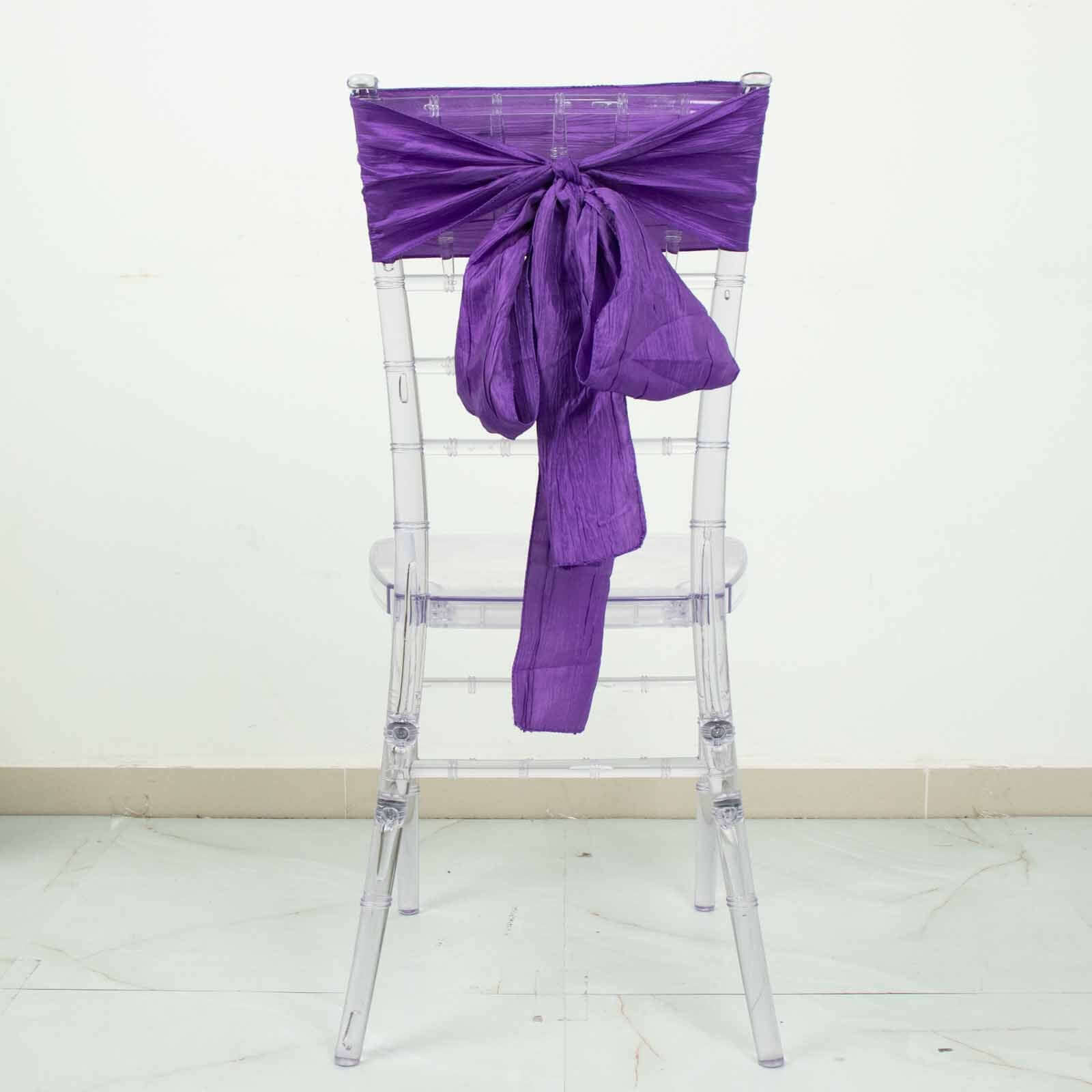 5 Pack Taffeta 6"x106" Chair Sashes Purple Accordion Crinkle Texture - Stylish Decor for Weddings & Gatherings