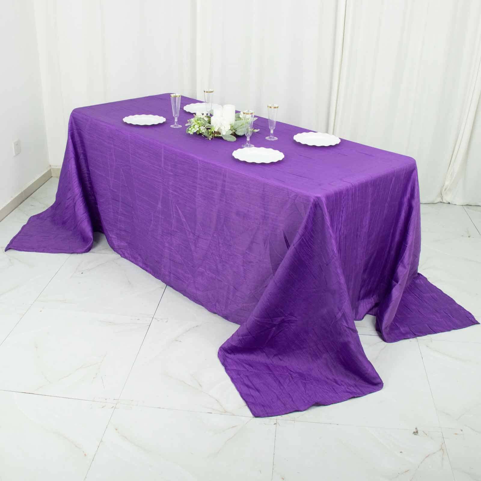 Taffeta 90"x132" Rectangle Tablecloth Purple - Seamless Accordion Crinkle Table Cover