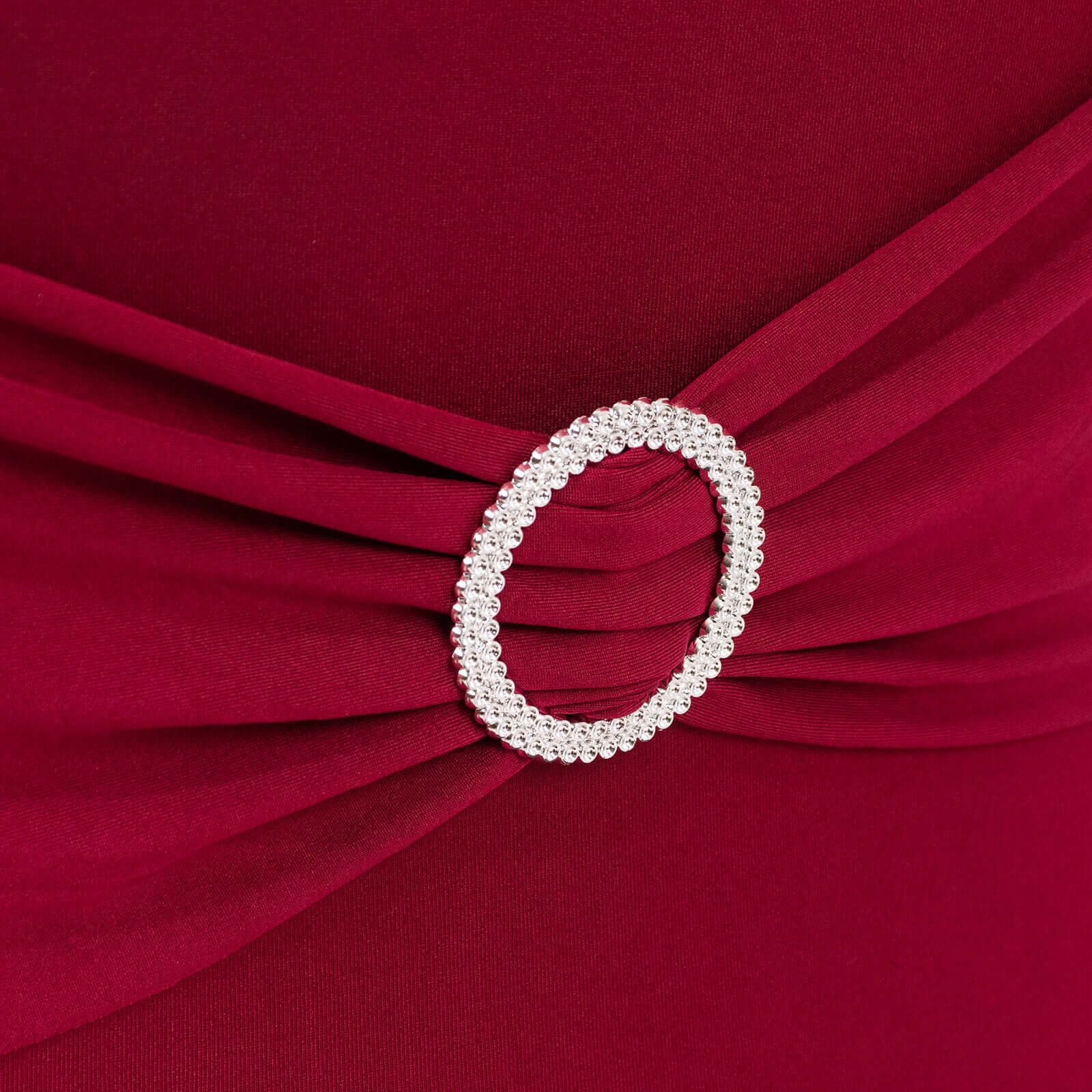 Stretch Spandex Chair Cover Burgundy for Folding Chairs - Secure Fit Slipcover with Silver Rhinestone Buckled Sash Band