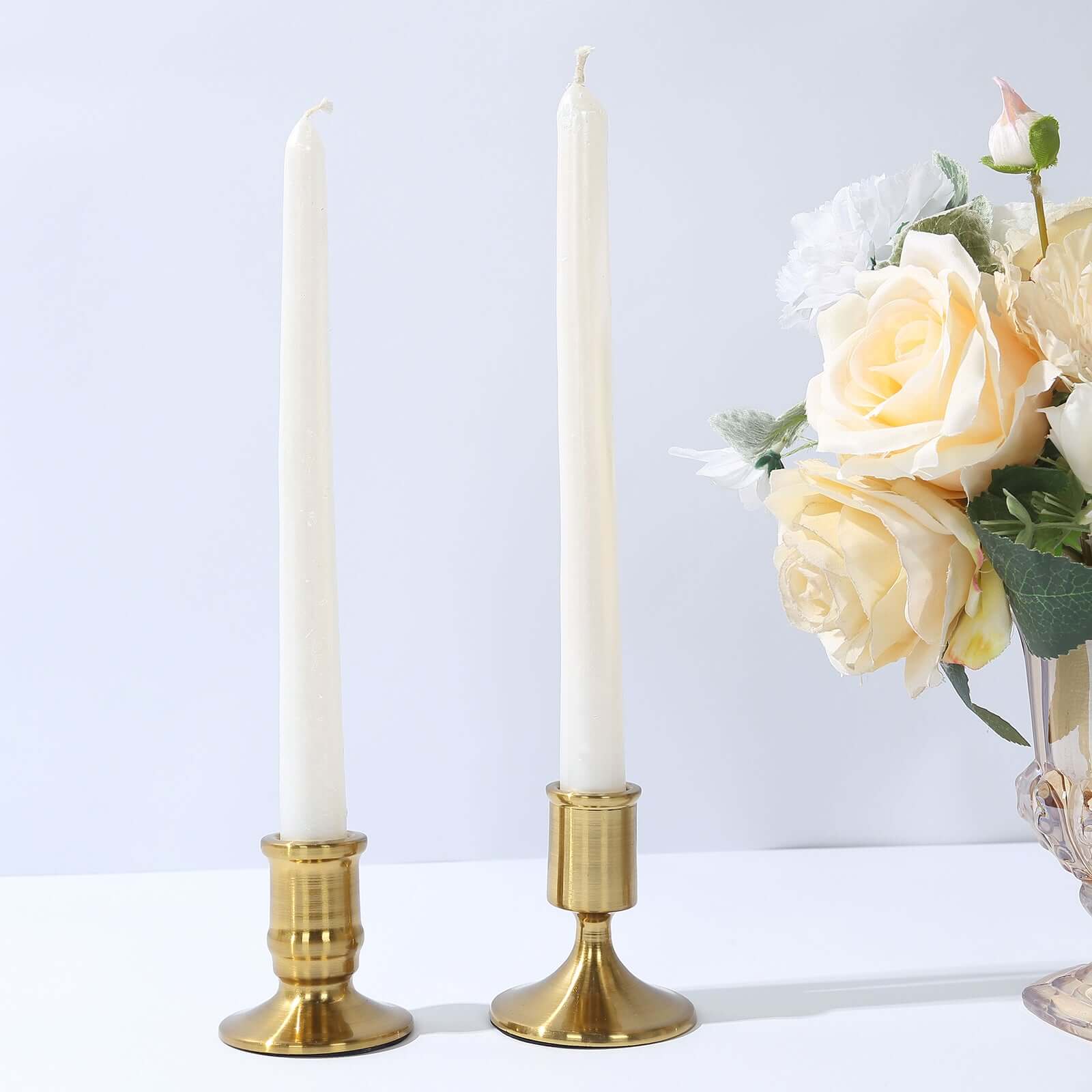 Set of 4 Metal Taper Candle Holders Vintage Gold with Sturdy Round Base - Traditional Pillar Candlestick Holders 2.5", 3"
