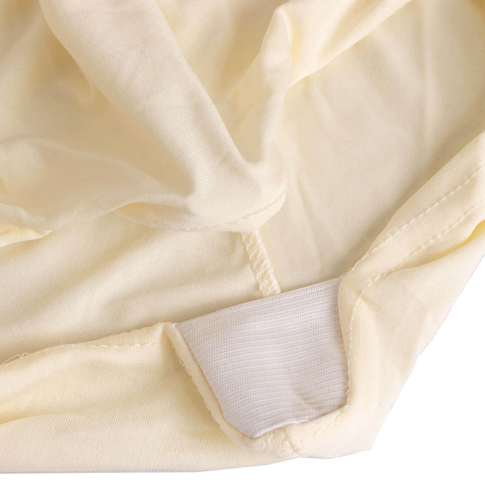 Stretch Spandex Chair Cover Ivory for Folding Chairs - Secure Fit Slipcover with Silver Rhinestone Buckled Sash Band