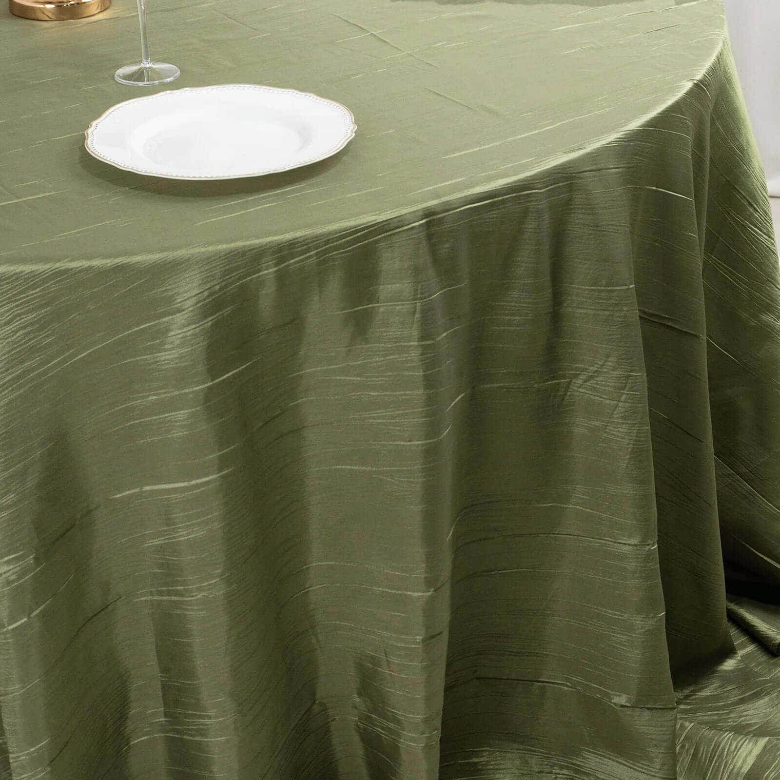 Taffeta 132" Round Tablecloth Dusty Sage Green - Seamless Accordion Crinkle Table Cover