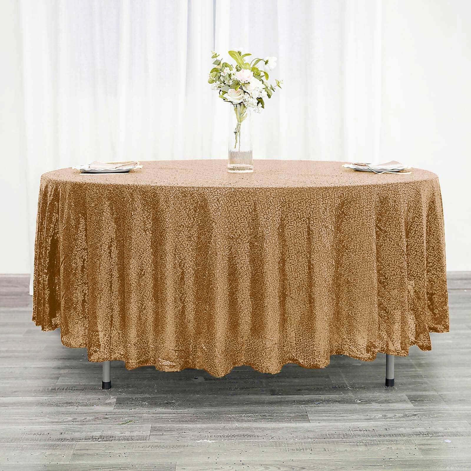 Sequin 108" Round Tablecloth Gold - Glittering Finish for Glamorous Events