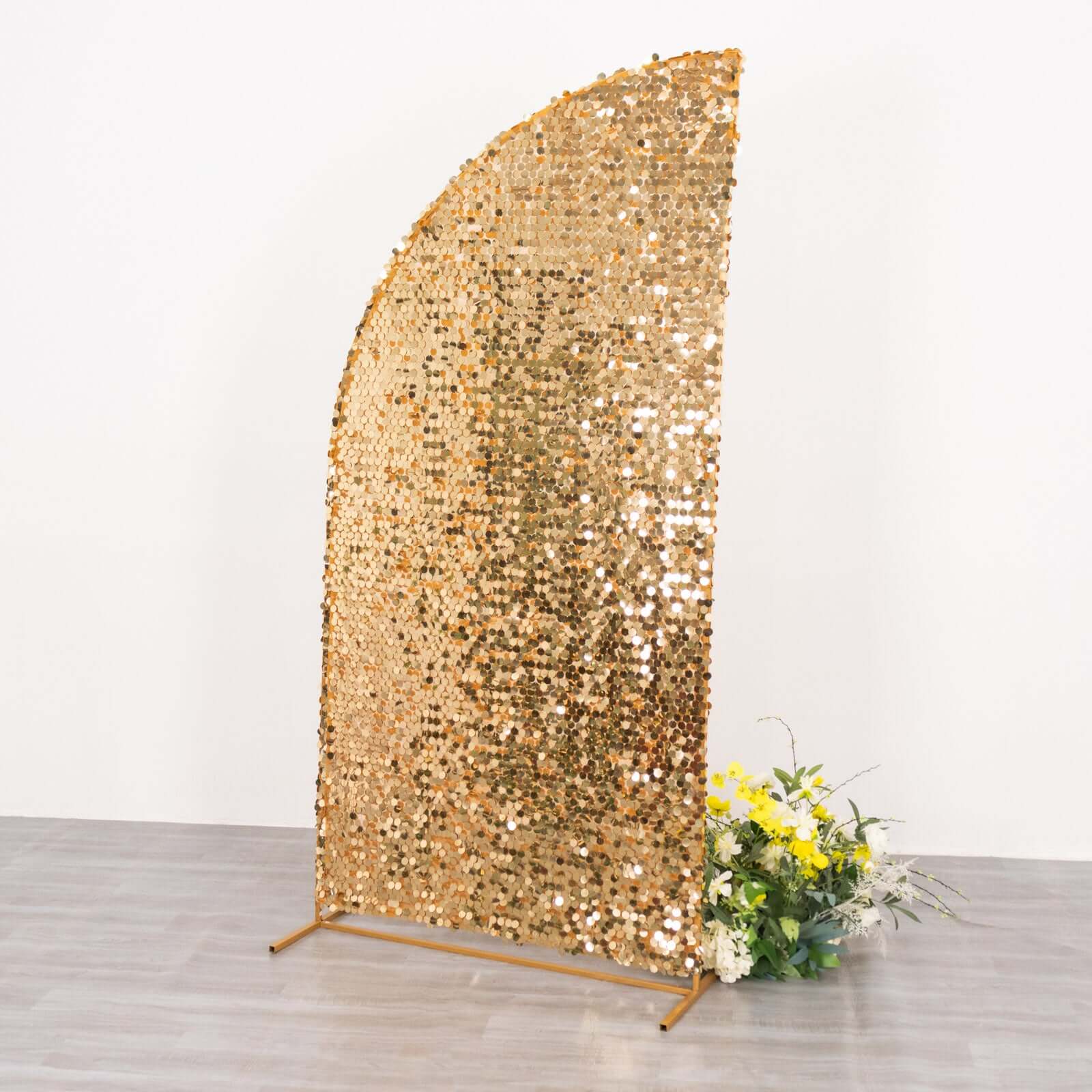 7ft Gold Double Sided Big Payette Sequin Chiara Wedding Arch Cover For Half Moon Backdrop Stand