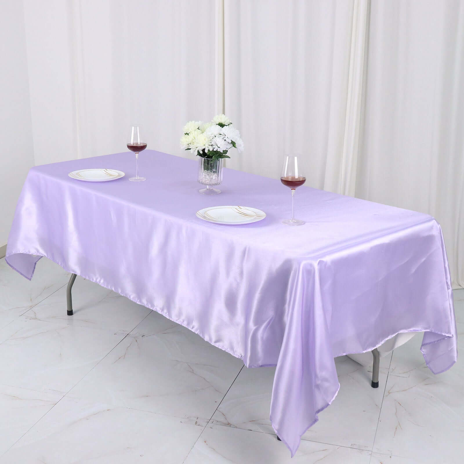 Satin Rectangular 60"x102" Tablecloth Lavender Lilac - Smooth and Lustrous Table Cover
