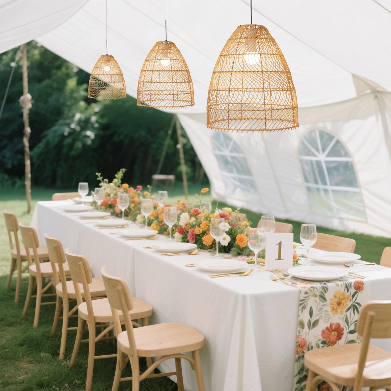 Boho Rattan Light Shades Set of 3 – Natural Woven Pendant Lamp Covers in Cone Shape – 16" 18" 20" – Ceiling Shades Only
