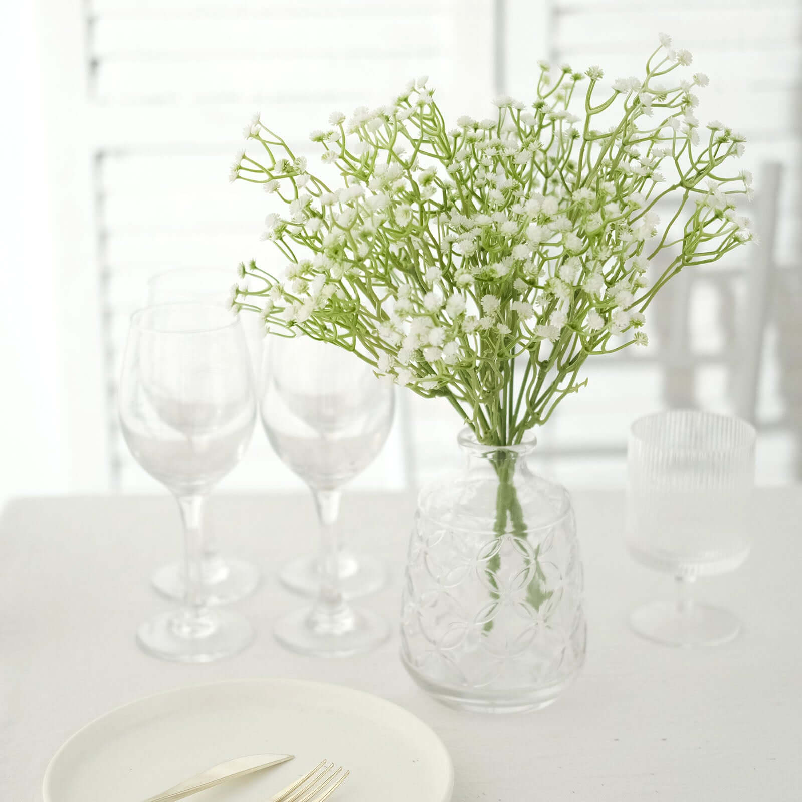 3 Bushes White 14" Artificial Baby's Breath Gypsophila Flower Arrangements, Real Touch Indoor Faux Floral Bouquets