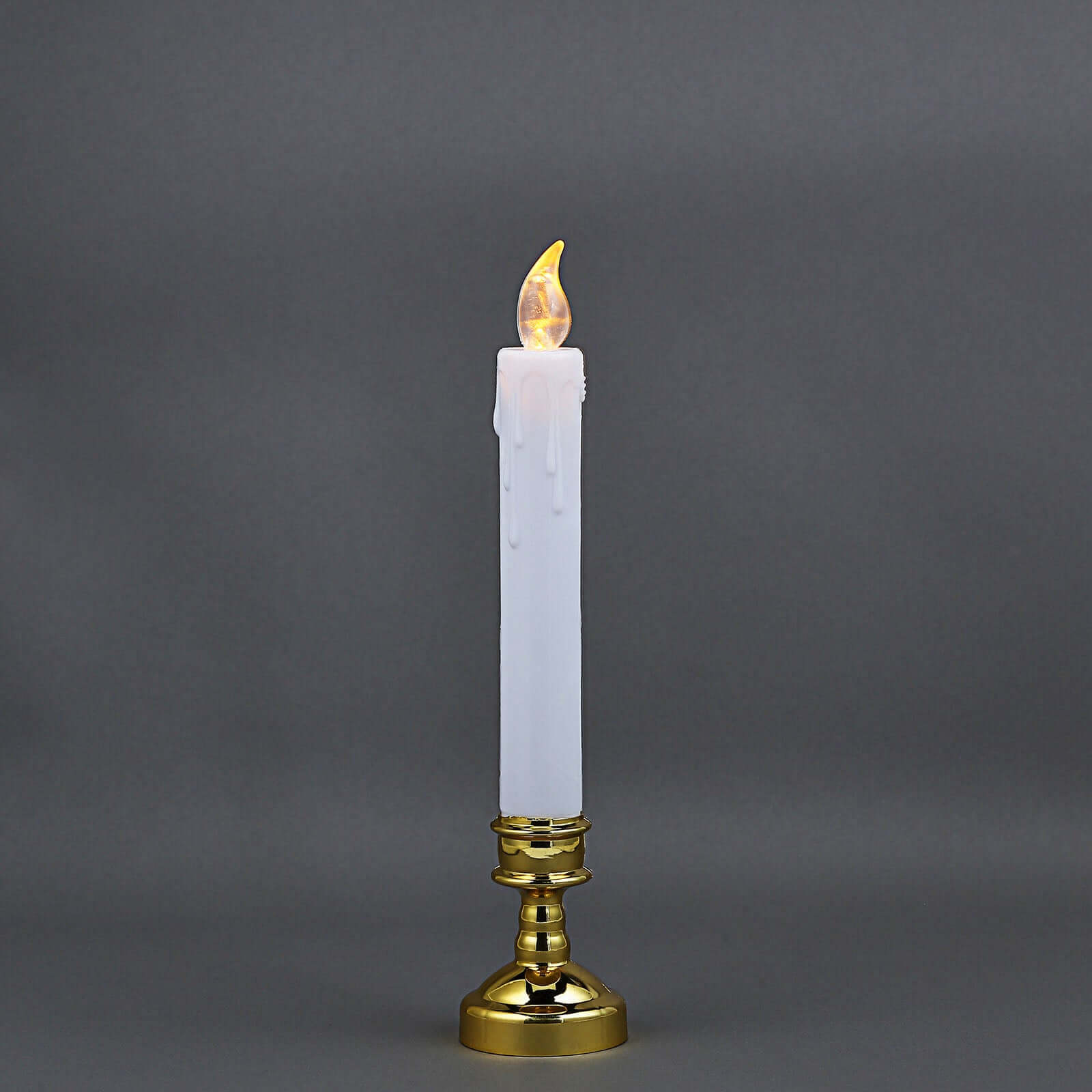 Set of 6 LED Window Candles Flickering White - Battery Operated Taper Candles with Gold Holders 10"