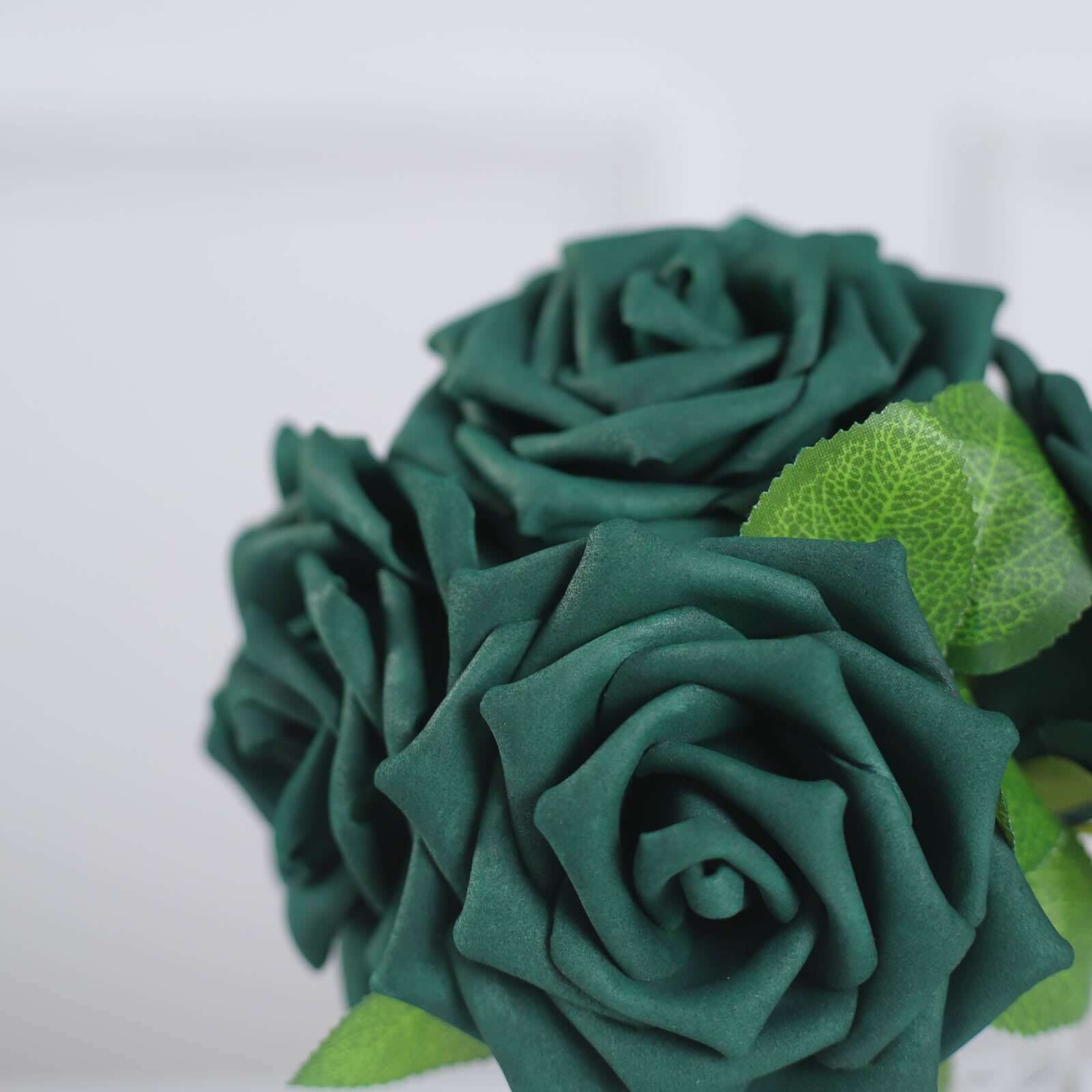 24 Roses 5" Hunter Emerald Green Artificial Foam Flowers With Stem Wire and Leaves