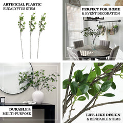 3 Pack 43" Artificial Green Petal Branches Leaf Spray, Faux Leaf Branches