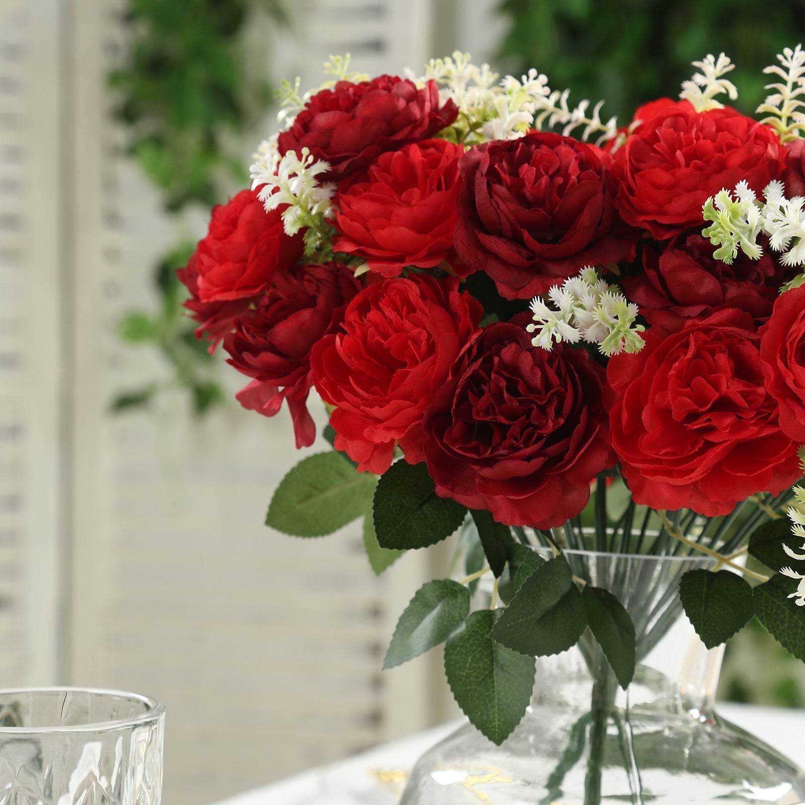 2-Pack Silk Peony Bouquet 14" Burgundy – Lifelike Artificial Flower Arrangement for Vase Display, Events & Everyday Decor