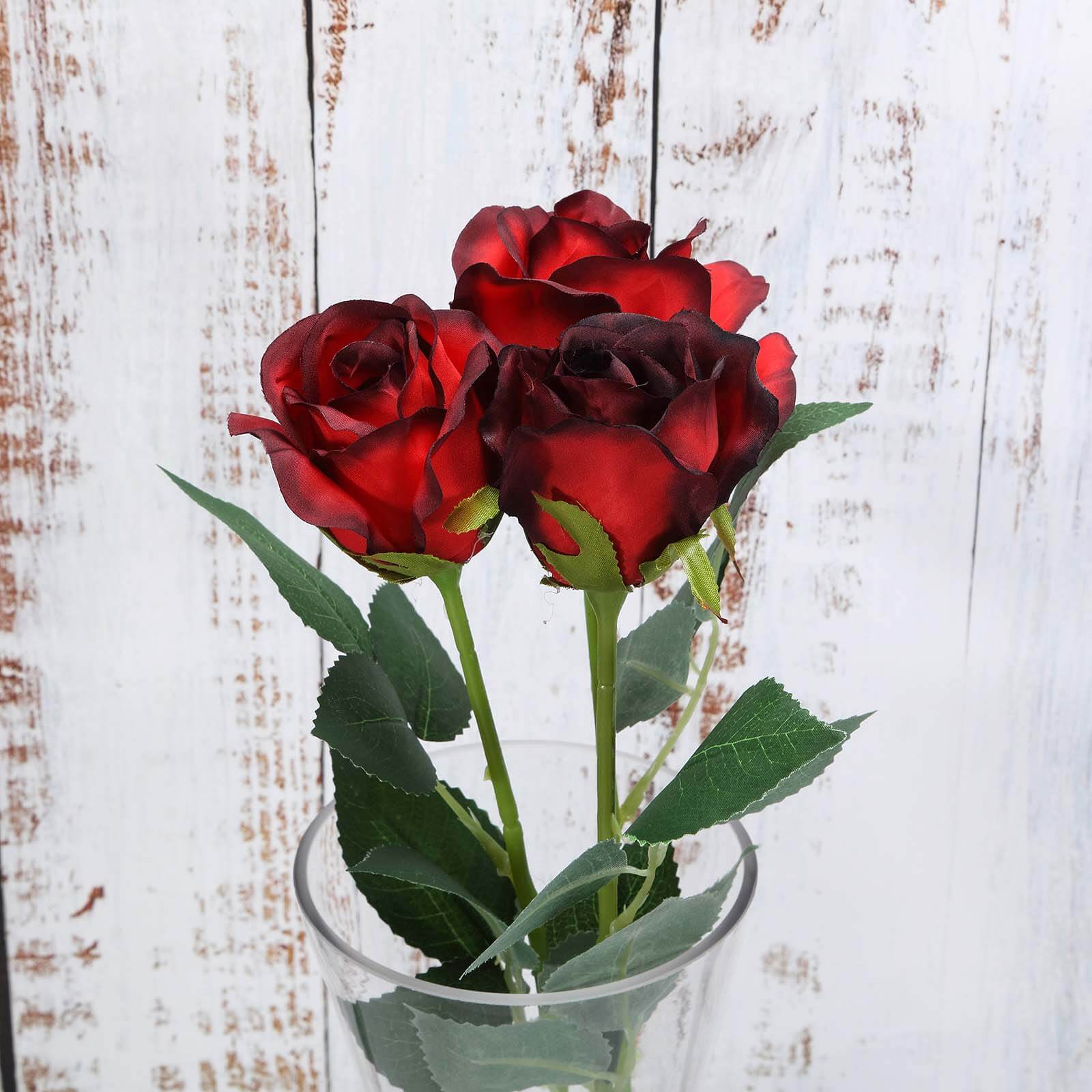 31" 24Pcs Red, Black Tip Long Stem Artificial Silk Roses Flowers