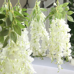 6 Pack Cream Silk Wisteria Vines Hanging Plants, Long Artificial Flowers Bushes - 4 Full Strands in 1 Bush - 21"