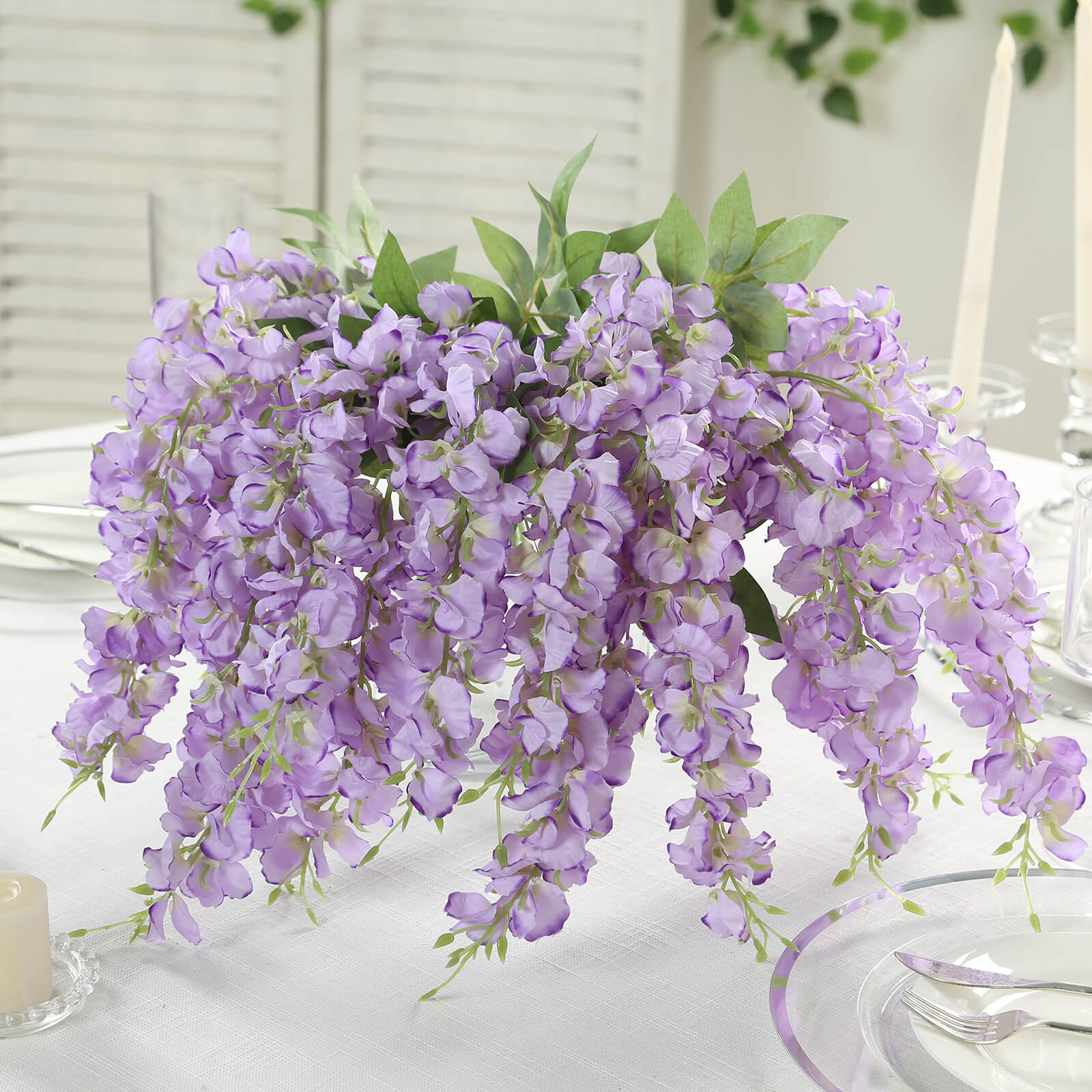 6 Pack Purple Silk Wisteria Vines Hanging Plants, Long Artificial Flowers Bushes - 4 Full Strands in 1 Bush - 21"