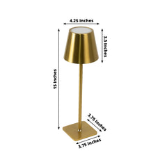 15" Gold Metal LED Table Lamp with Classic Empire Lampshade - Cordless Rechargeable Desk Lamp, 3 Color Modes, Stepless Dimming, Touch Control