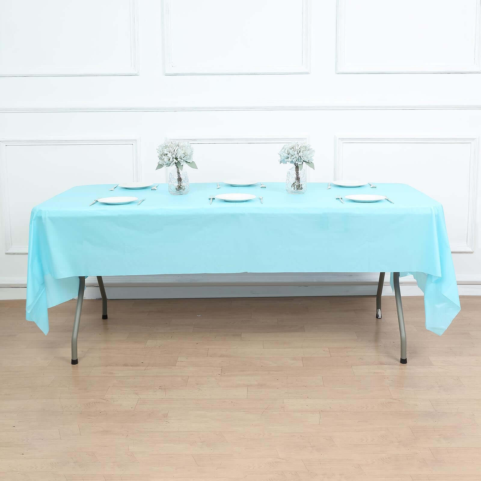 Plastic Table Cover Light Blue Rectangle - Lightweight PVC Disposable Tablecloth 54"x108"