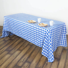 Polyester 60"x102" Rectangle Tablecloth White/Blue - Checkered Buffalo Plaid Table Cover