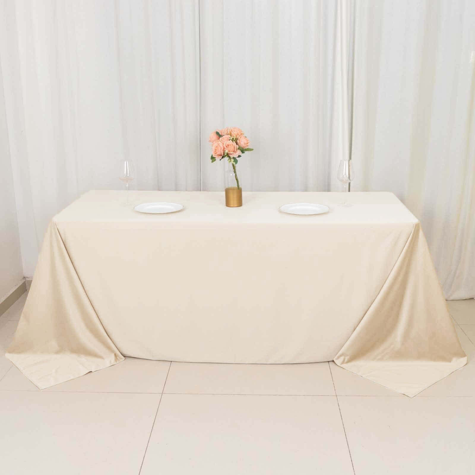 Scuba Rectangular 90"x132" Tablecloth Beige - Wrinkle Free, Stain Resistant & Seamless Table Cover