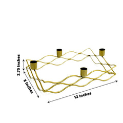 Rectangular Taper Wreath Candelabra 4 Arm Gold Metal Candle Holder Centerpiece - Stylish Wedding Decor 12"x8"