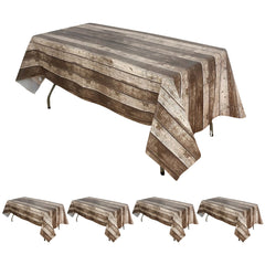 5-Pack Plastic Tablecloths Charcoal Gray Rectangle with Rustic Wooden Print - Stylish PVC Disposable Covers 52"x108"