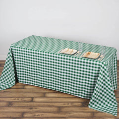 Polyester 90"x132" Rectangle Tablecloth White/Green - Seamless Checkered Buffalo Plaid Table Cover