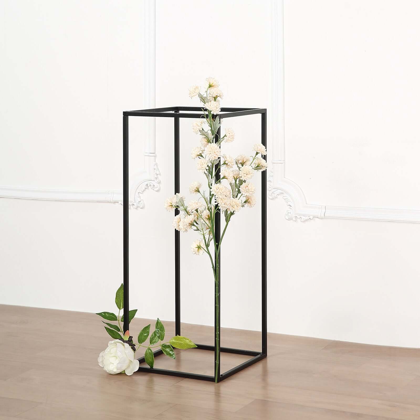 2-Pack Wedding Flower Stand Black Metal Geometric Column Frame Rectangular - Versatile Floral Pedestal for Sophisticated Arrangements 24"