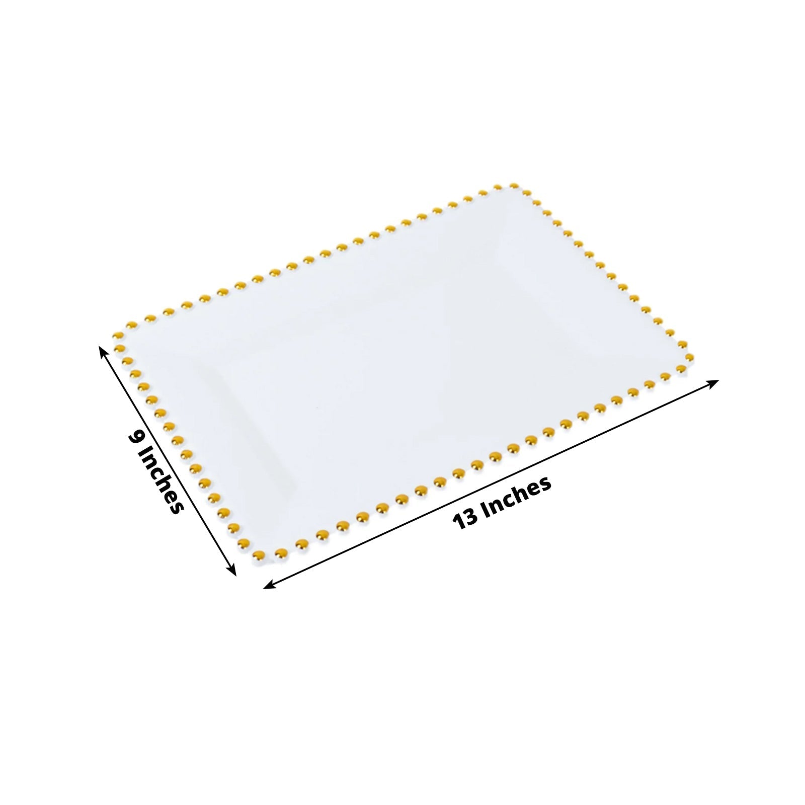 6-Pack Rectangular Acrylic Serving Trays White with Gold Beaded Rim - Food and Dessert Platters 9"x13"