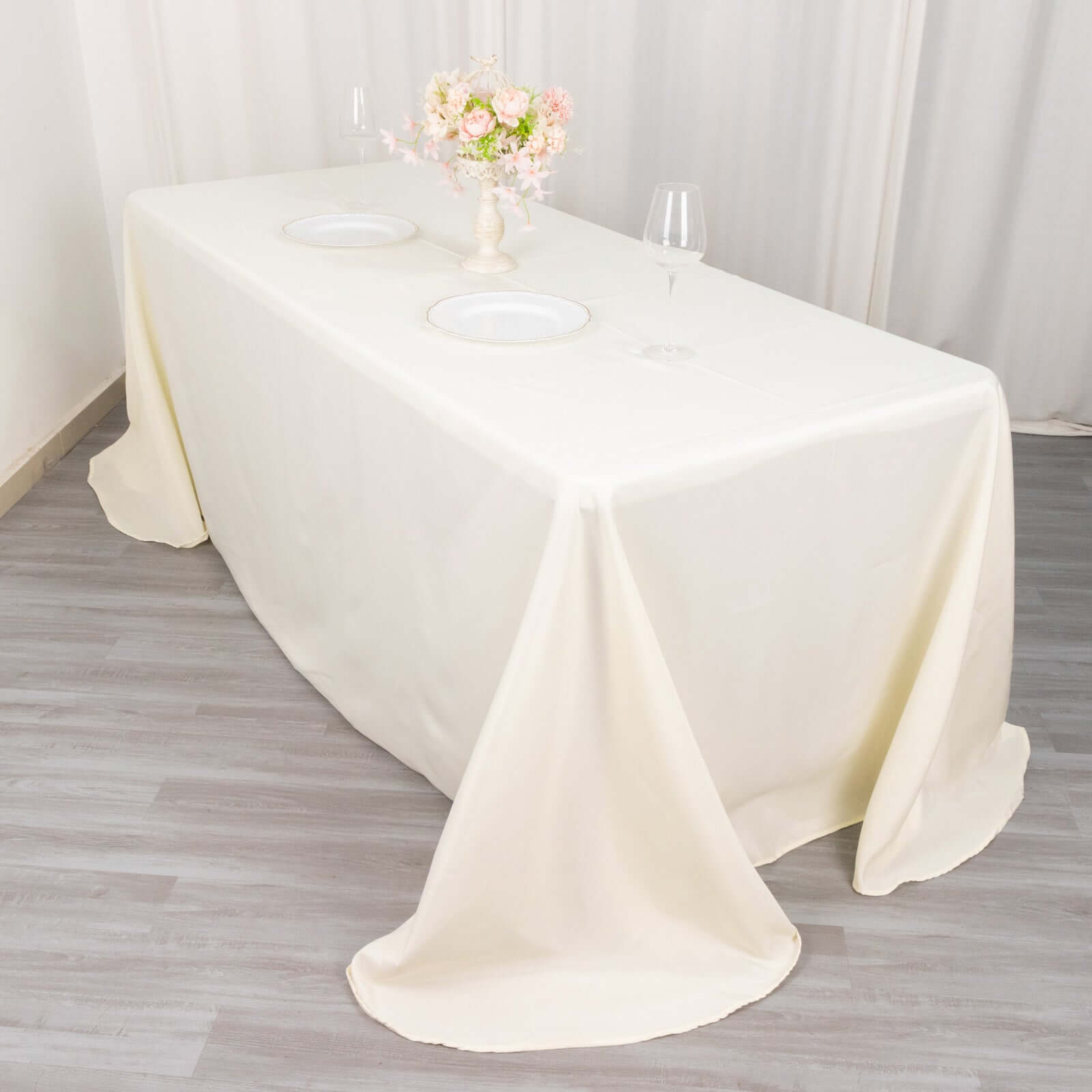 Polyester 90"x132" Rectangle Tablecloth Ivory - Rounded Corners and Seamless Table Cover