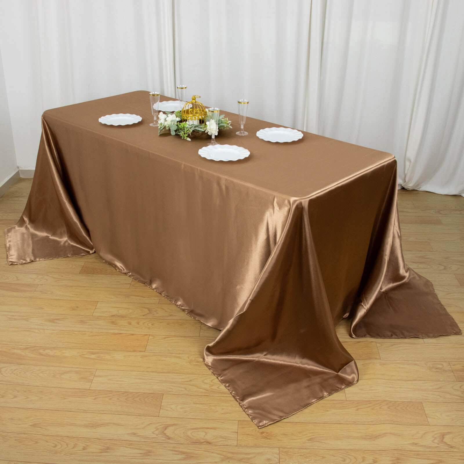 Satin Rectangular 90"x132" Tablecloth Taupe - Seamless Table Cover