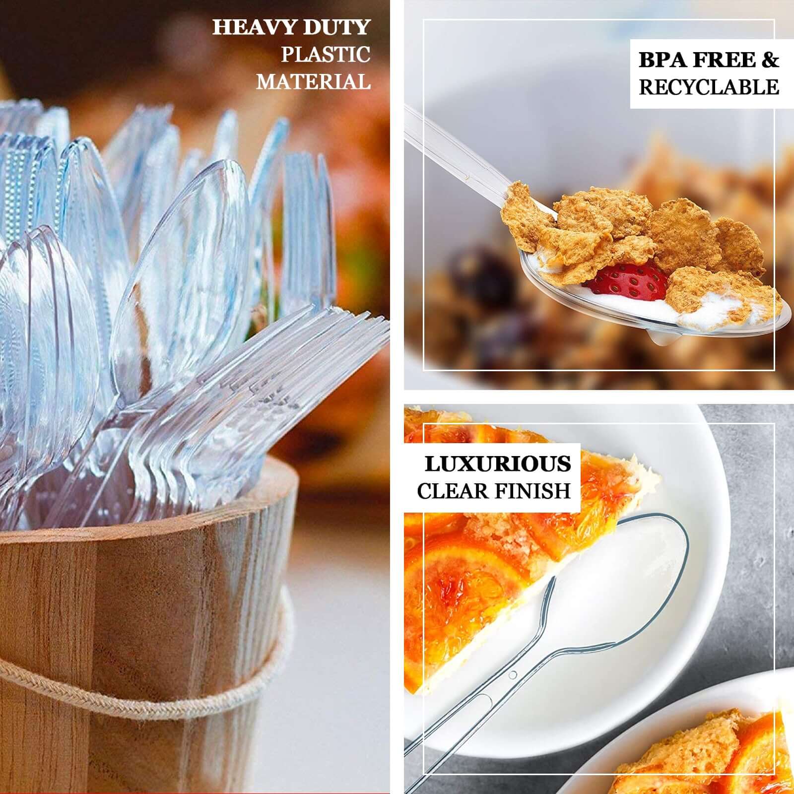 25-Pack Plastic Knives Clear Heavy Duty with Fluted Handles - Durable Disposable Utensils 7"