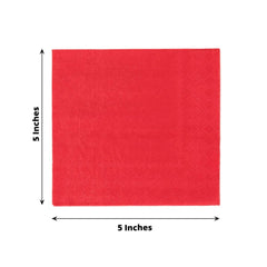 50-Pack Paper Beverage Napkins Red - 2 Ply Disposable Soft 18GSM Cocktail Napkins 5"x5"