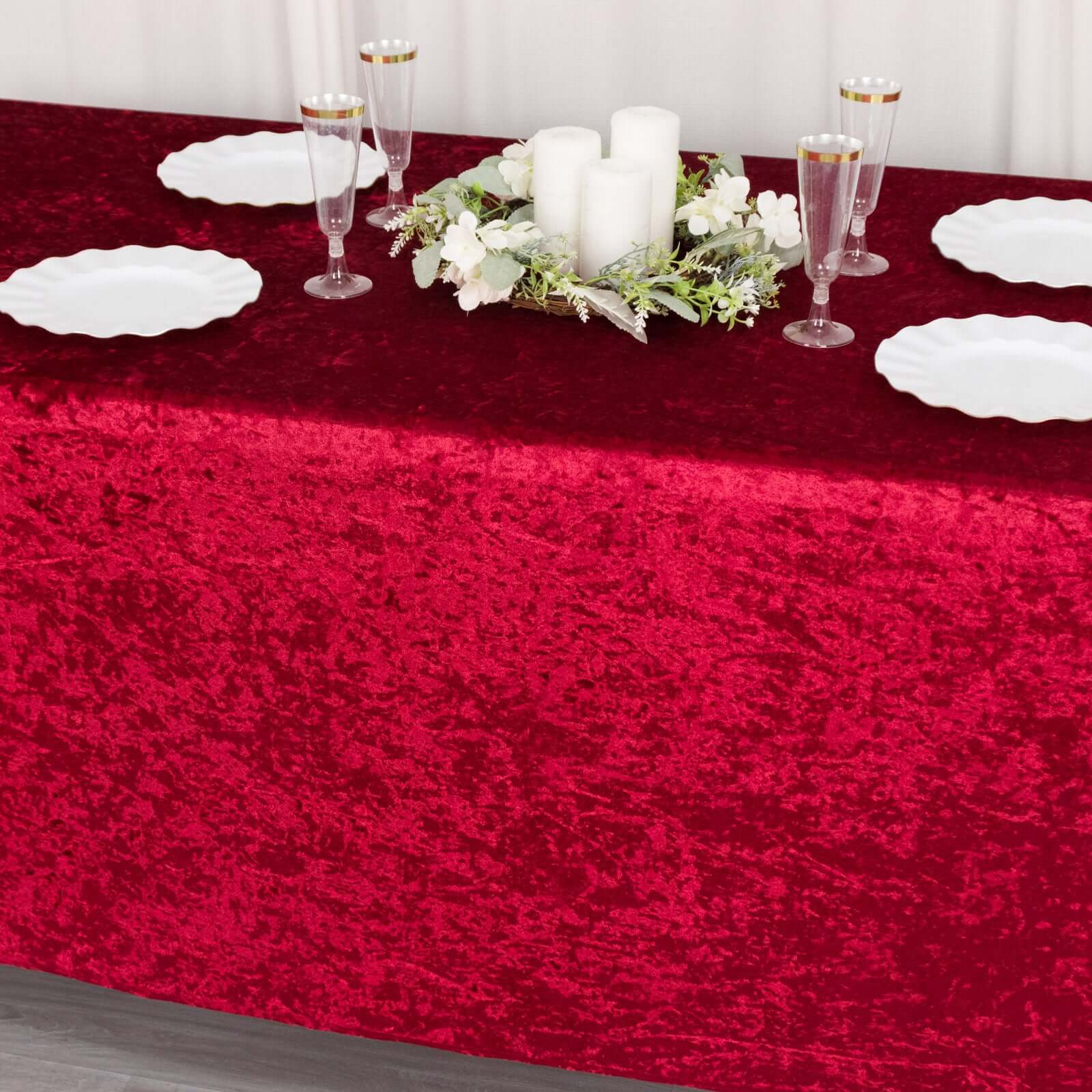 Crushed Velvet Fitted Rectangular 6ft Table Cover Red - Wrinkle-Free Stretchy Tablecloth