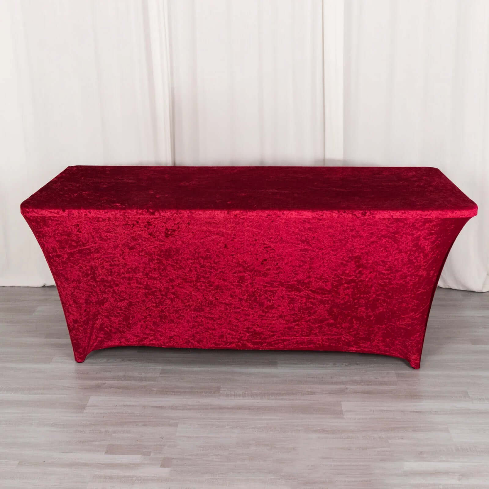 Crushed Velvet Fitted Rectangular 6ft Table Cover Red - Wrinkle-Free Stretchy Tablecloth