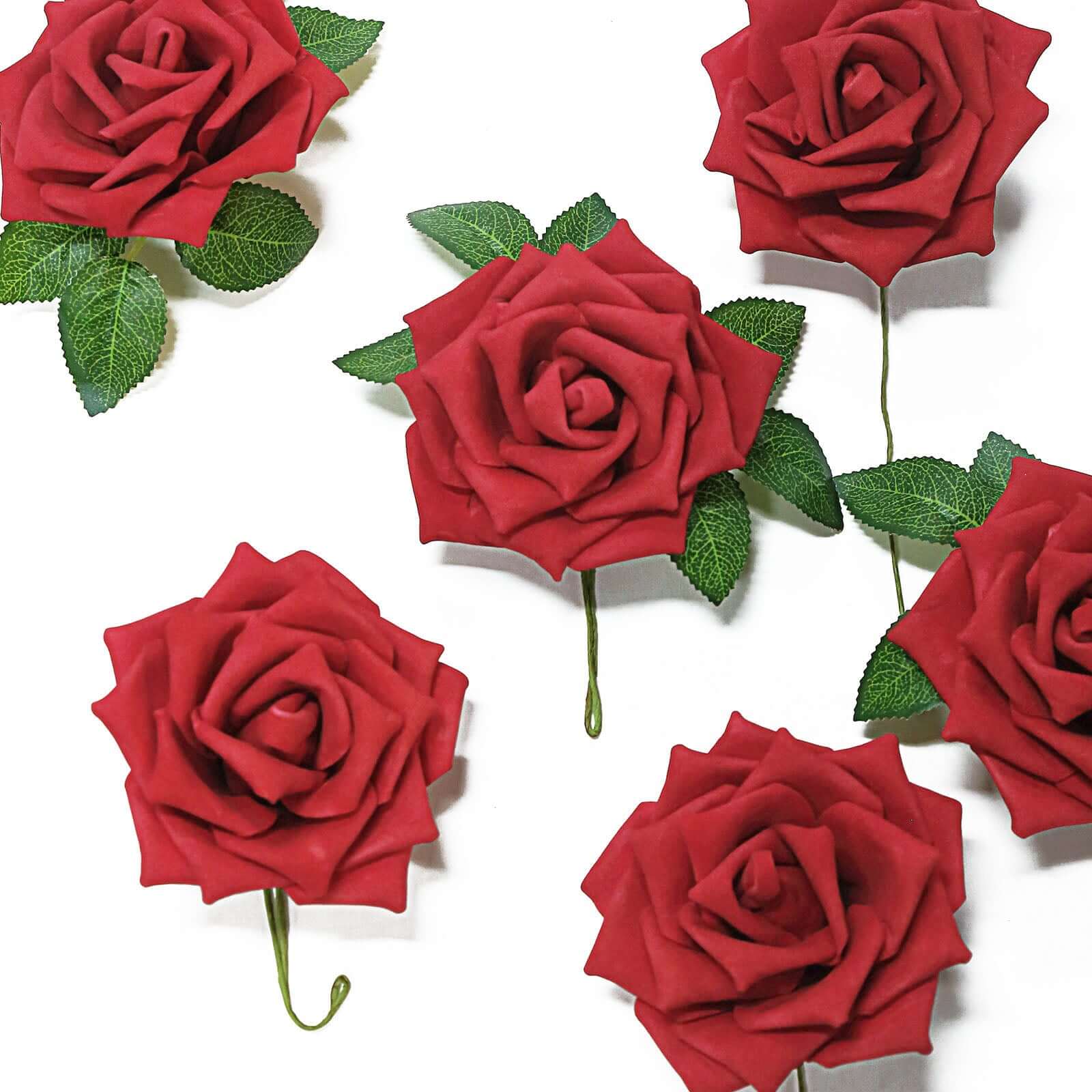 24 Roses 5" Red Artificial Foam Flowers With Stem Wire and Leaves