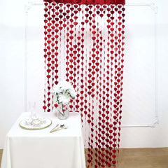 Red Heart Chain Foil Fringe Curtain Party Backdrop, Metallic Red Tinsel Streamer Party Decor - Door Window Foil Curtain - 3ftx6.5ft