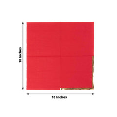 50-Pack Paper Beverage Napkins Red with Gold Foil Edge - 2 Ply Disposable Soft 18GSM Cocktail Napkins 5"x5"
