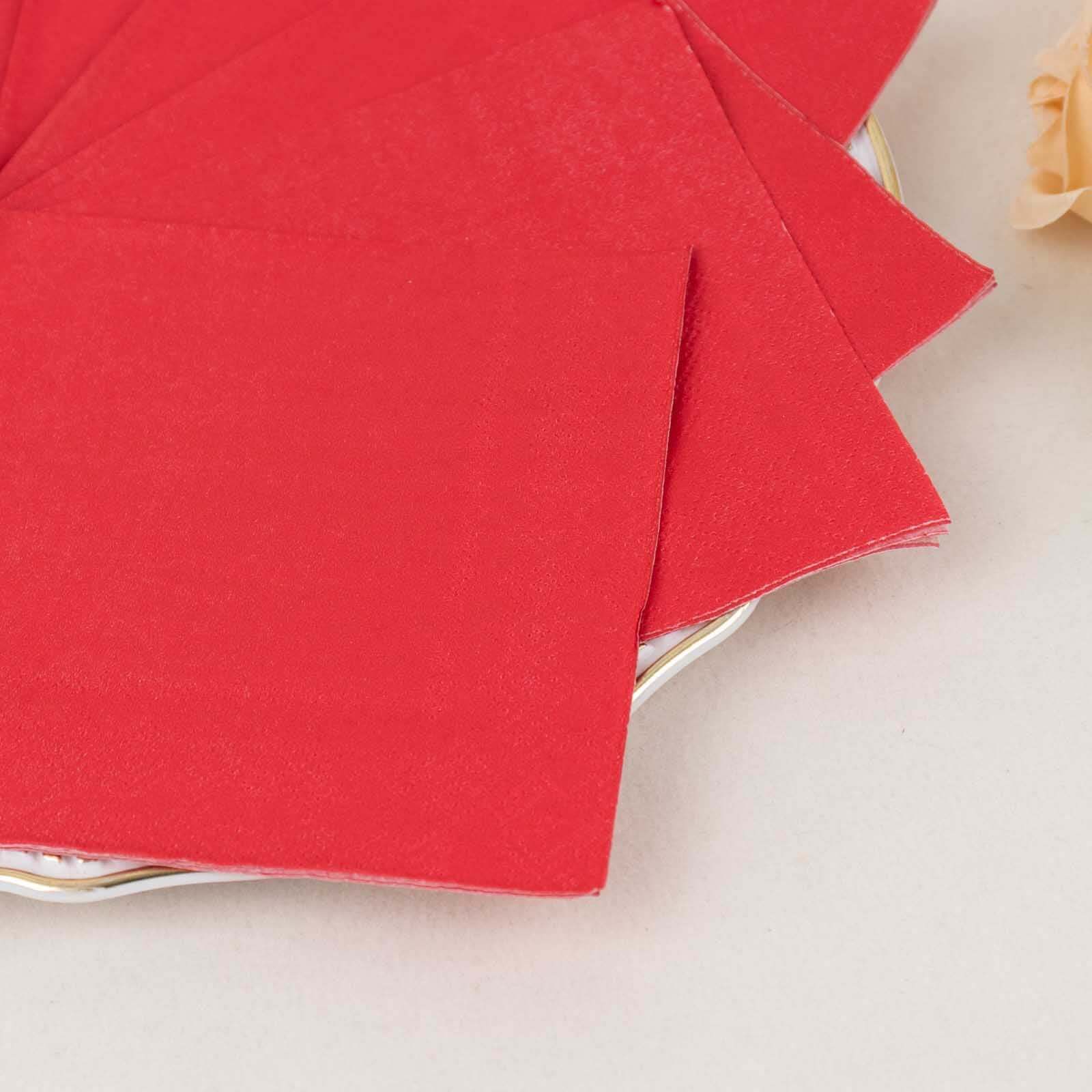 50-Pack Paper Beverage Napkins Red - 2 Ply Disposable Soft 18GSM Cocktail Napkins 5"x5"