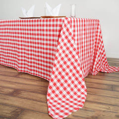 Polyester 90"x156" Rectangle Tablecloth White/Red - Seamless Checkered Buffalo Plaid Table Cover