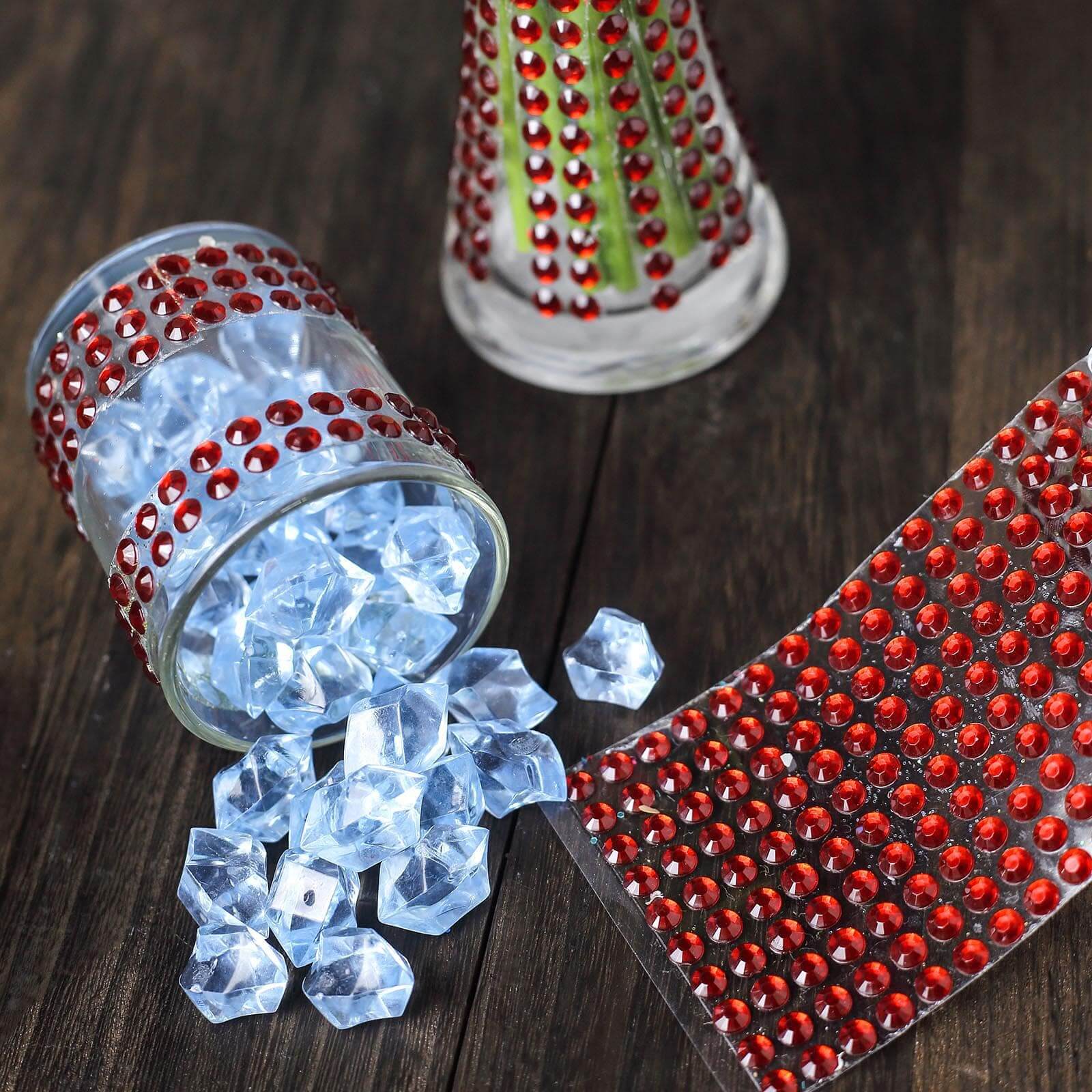 21”x11" Red Self Adhesive Rhinestone Diamond Sticker Wrap Sheets, DIY Craft Gem Stickers