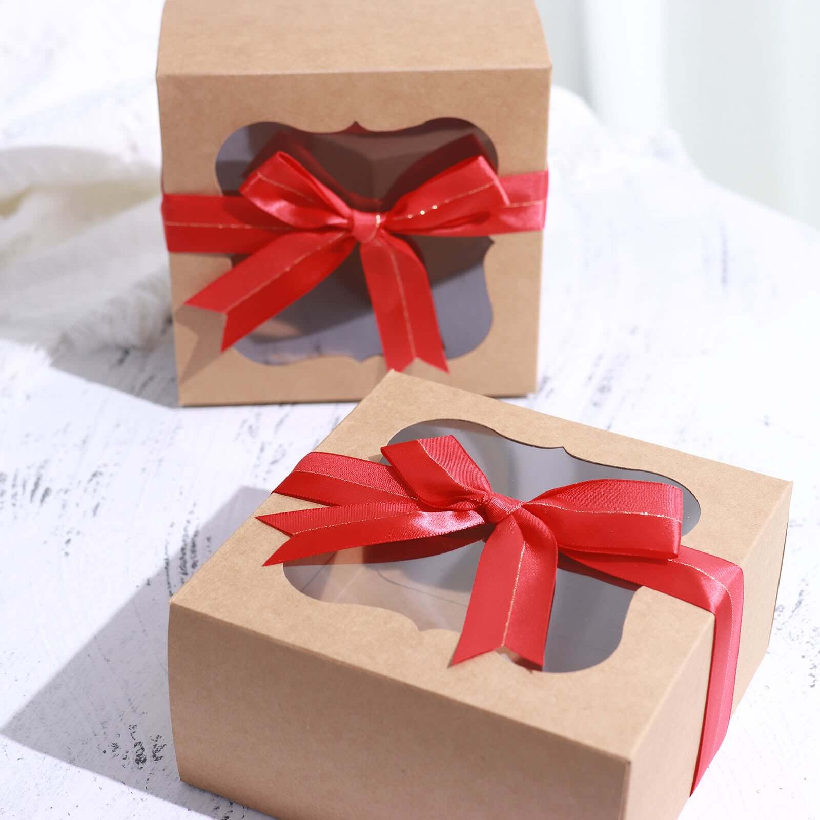 50 Pcs 10" Red Pre Tied Ribbon Bows, Satin Ribbon With Gold Foil Lining For Gift Basket and Party Favors Decor