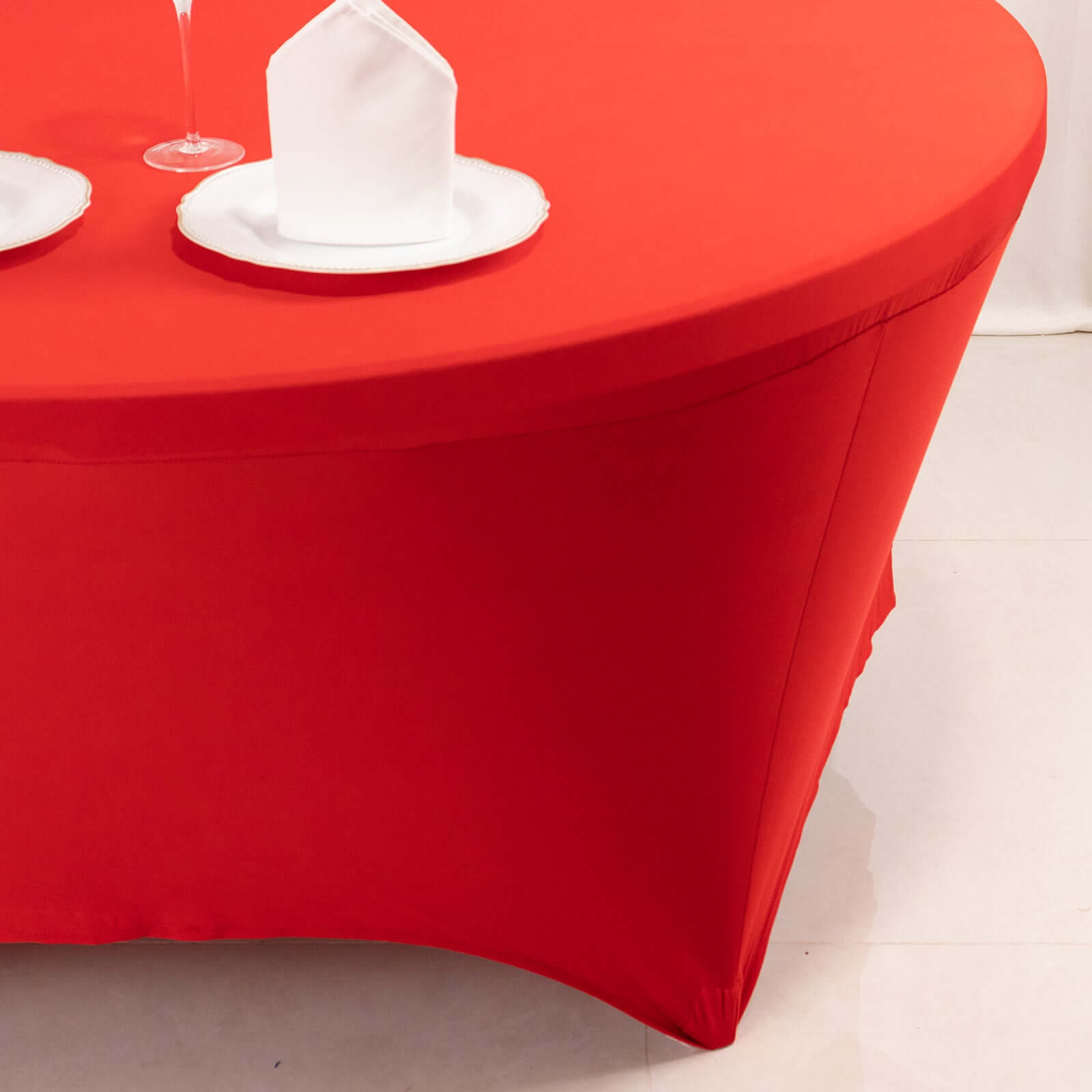 Stretch Spandex 6ft Round Tablecloth Red - Durable Form-Fitting Table Cover
