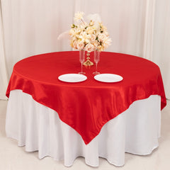 Lamour Satin 72"x72" Table Overlay Square Tablecloth Red - Smooth Finish Table Topper
