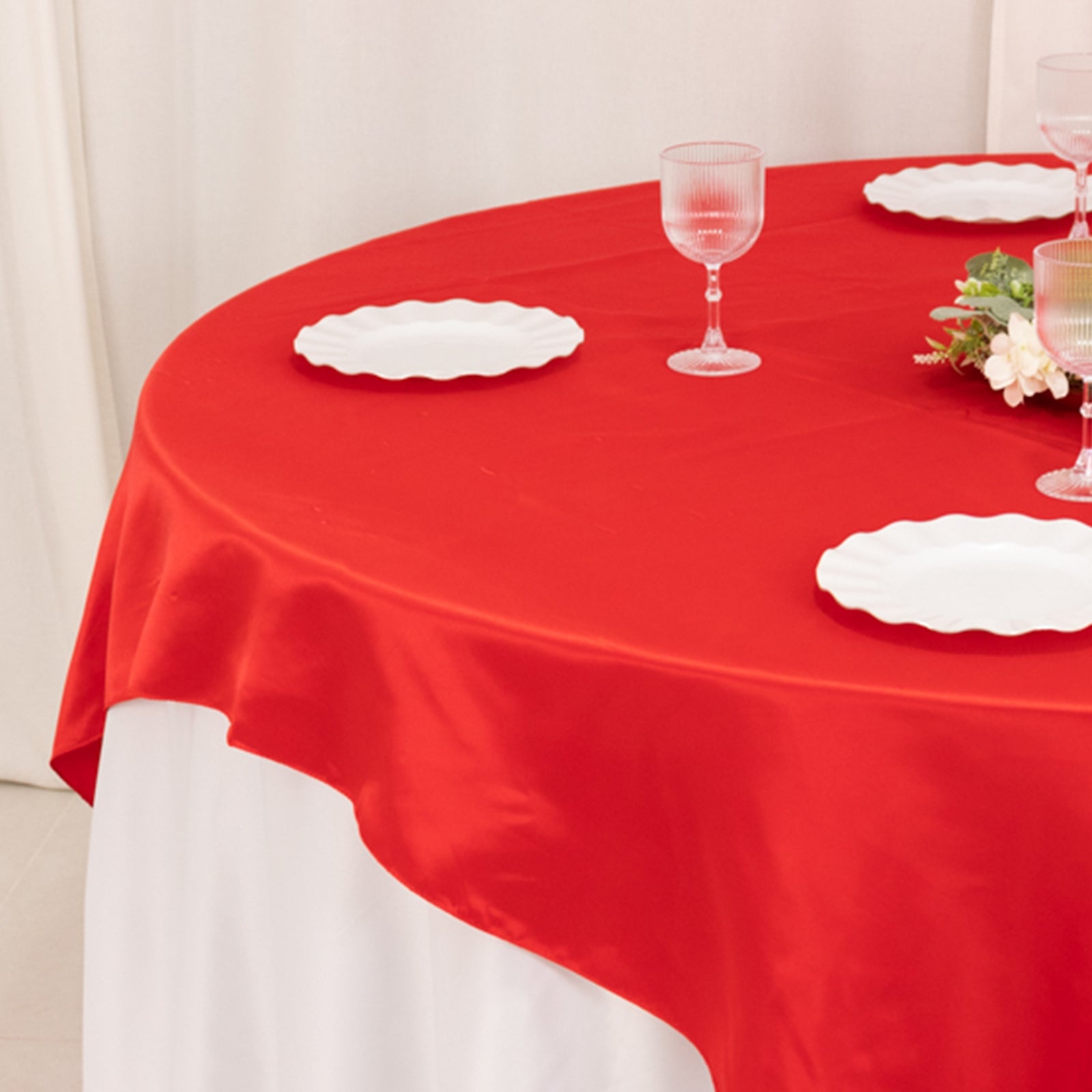 Lamour Satin 72"x72" Table Overlay Square Tablecloth Red - Smooth Finish Table Topper