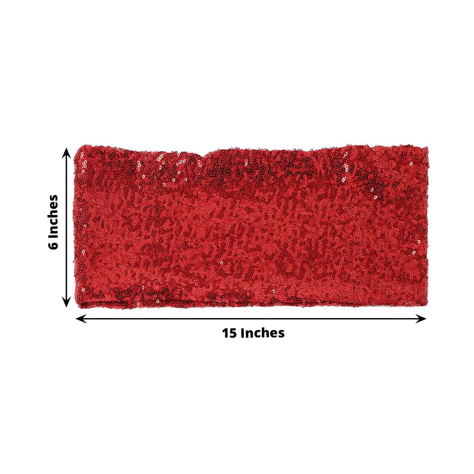 5 Pack Sequin Spandex Chair Sashes Red - Stretch Chair Bands 6"x15"