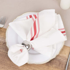 10 Pack Premium Spun Polyester 18"x22" Napkins White/Red Bistro Style - Highly Absorbent Cotton-Like Feel Cloth Napkins