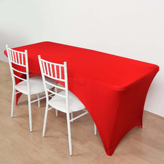 Stretch Spandex 96"x30" Rectangle Table Cover Red with Curved Open Back Design Tailored Professional Look