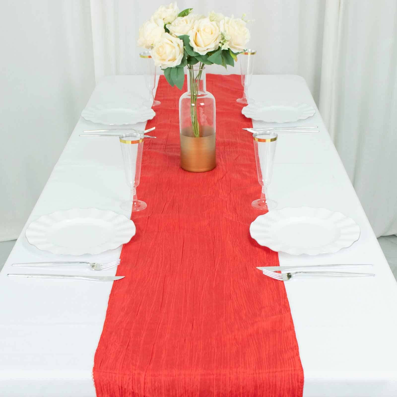 Taffeta 12"x108" Table Runner Red - Accordion Crinkle Design